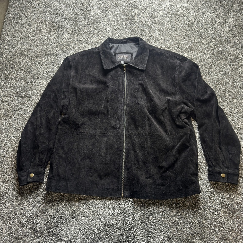 Wilsons Leather Jacket Mens M Black Bomber Pelle Studio Suede Zip Pockets